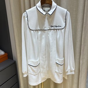 gucci 古驰女士白色长袖中长款春季翻领夹克风衣外套s码