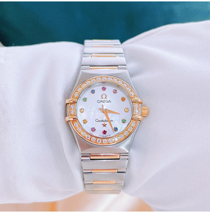 3折欧米茄星座彩虹女神18k玫瑰金原镶钻石英95新女表1360.79.00