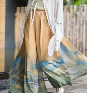 她说汉家衣裳 千里江山宋裤吊带褙子一整套