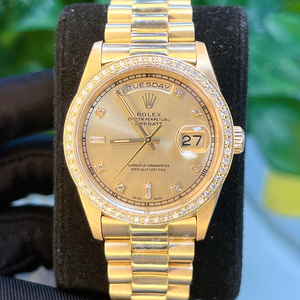 一口价95新劳力士金表18238星期日历型18k黄金后镶钻圈钻盘男手表
