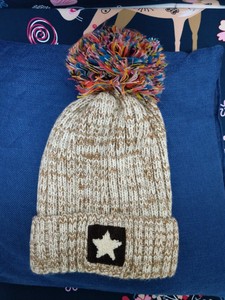 韩国混色毛线帽加厚保暖冬季帽子女韩版潮冬天男女彩色带球针织帽