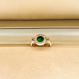 8新]bvlgari宝格丽玫瑰金绿翡翠满钻翻面戒指51号公价3.18w