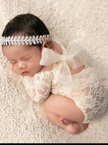 新生儿摄影服装婴儿拍照头饰连体衣影楼道具女宝宝月子照蕾丝衣服