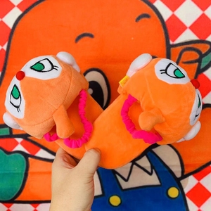 日本正版面包超人 橙精灵地板拖鞋 毛绒玩具 带布标