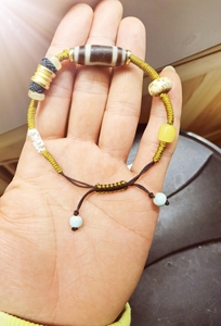 天地眼天珠镶18k金,配黄金转运珠,蜜蜡,绿松石,牛角,92