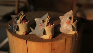 收收收恶女手作鲨鱼小G 鲨鱼 猪坚强 潮玩 大娃 陶瓷 三个