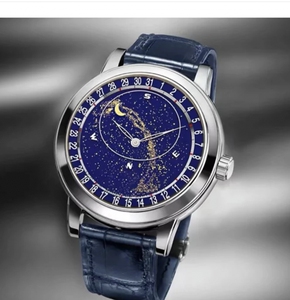 满天蓝星空防水男士机械表百达翡丽蓝色6102p-001