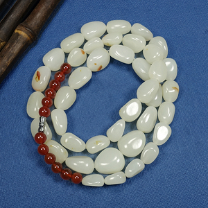 收藏级寓意 财源滚滚一级白和田玉原石原料男款项链176.69克