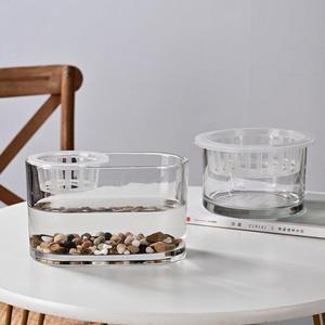 简约桌面透明玻璃鱼缸水培椭圆形花盆水养植物容器创意透明鱼缸