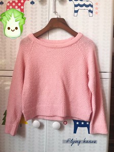 安奈儿女童女孩浅粉色羊毛混纺毛衣短款专柜