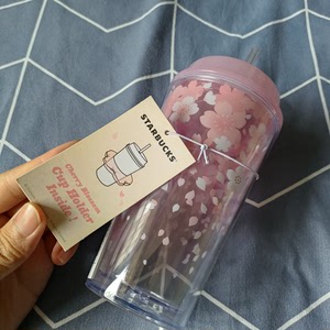 星巴克樱花吸管杯,粉色泳圈吸管杯473毫升,粉色樱花绽放超美