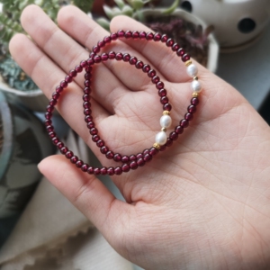 天然石榴石手串紫牙乌小米珠手链原创设计淡水珍珠