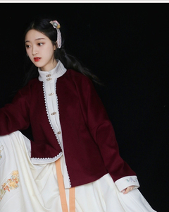 十九觅原创【春华秋实】明制汉服女纯色毛呢立领对襟短袄上袄秋冬