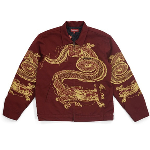 正品 supreme 18fw 龙袍 刺绣 夹克 红色 尺码