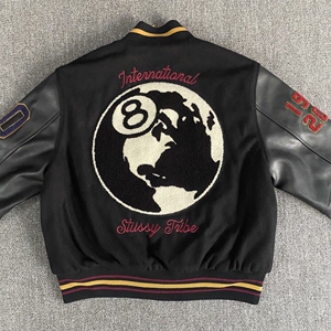 高版本cdg联名斯图西黑8棒球服夹克40周年限定桌球刺绣情侣