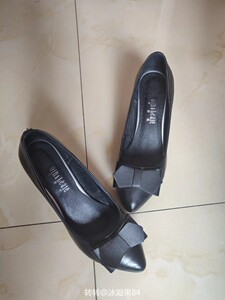 千佰莉皮鞋春秋单鞋尖头蝴蝶结细跟中跟女士通勤百搭鞋子.千佰莉