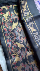 南粤织造四喜鹤归马面布料黑色（绝版），全新，六米，织金布料，