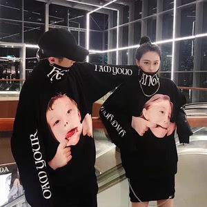 港风欧美街头男女头像人物小孩字母印花高领字母卫衣