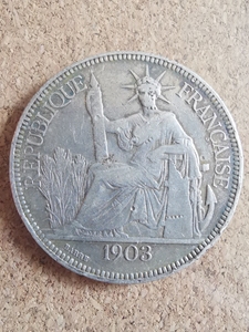 1903年法属印支1皮阿斯特银币 坐洋一元