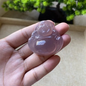 精雕原色帝王紫佛公玛瑙吊坠配珠链手工雕刻磨砂弥勒佛玉髓吊坠