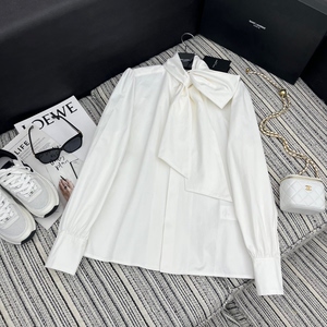 正品奢侈转让ysl圣罗兰系领带白色衬衫