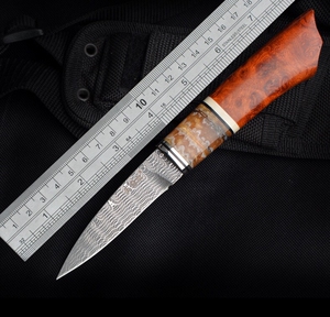 三刃木s778大马士革钢锻打直刀高硬度锋利猎刀军刀手工刀收藏