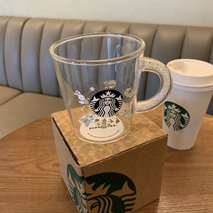 转手全新 星巴克圣诞狂欢冷水变色玻璃杯创意小动物印花咖啡杯可