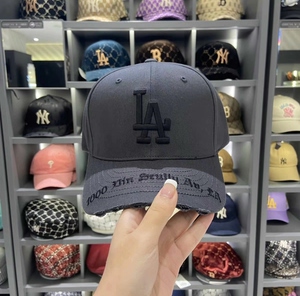 mlb道奇队深灰色时尚磨破款棒球帽 支持扫码验证