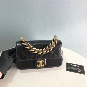 h chanel香奈儿孟买系列风琴包小号黑色牛蜡皮复古金扣链
