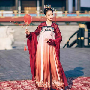 汉尚华莲 长孙皇后 齐胸襦裙  渐变 绣花红色 汉服