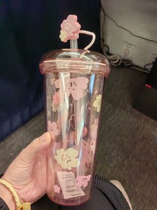 全新  多样屋樱花吸管杯可爱女生杯子儿童产妇塑料带吸管水杯女