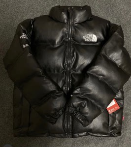 北面联名supreme黑色皮面羽绒服 l码