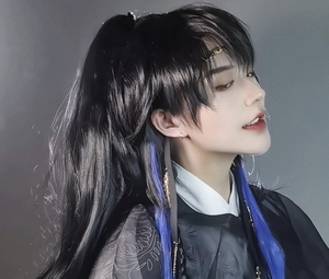 大又又古风高层次渐变狼尾假发  基佬蓝  本体加马尾 无额饰