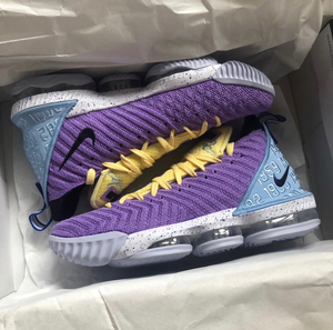 耐克篮球鞋 詹16 45码詹姆斯十六紫黄湖人总冠军配色nik