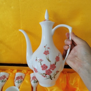 景德镇文革厂货瓷器 7501毛瓷手绘水点桃花酒具 茶具酒杯茶