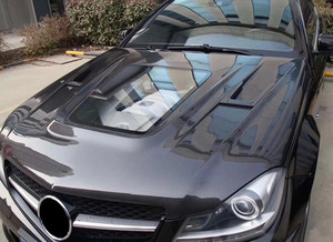 07-14奔驰c级w204改装碳纤维透明发动机盖amg引擎盖