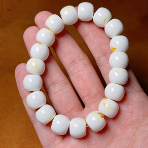 俄料12 白蜜金瓷白老形蜜蜡手串白妖花满蜡文玩配饰二代