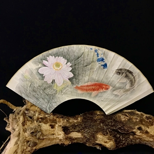 手绘折扇扇面工笔国画《锦鲤》苏工扇面9.5寸18方2.0排口