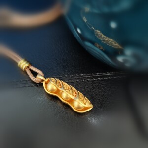 全新中华老铺黄金古法金三元金豆足金吊坠足金项链全新正品,99