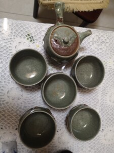 日本相马烧 老相马烧 松枝底 有款 一壶 五杯 主人杯有金马