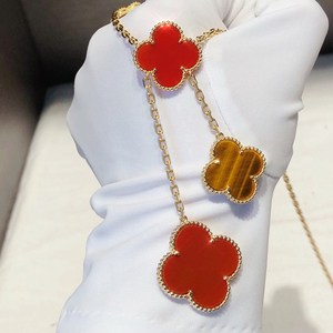 8新]vca梵克雅宝 不规则六花项链 红玉髓 虎眼石四叶草项链