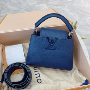 【99新】路易威登/lv女包capucines mini蓝色logo单肩手提包