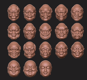 tt023写实单面十八罗汉长串核雕图纸