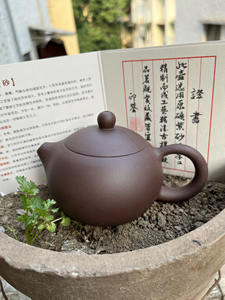 陆彩琴老师作品,紫砂壶紫泥西施壶,容量250毫升左右,嵌盖工