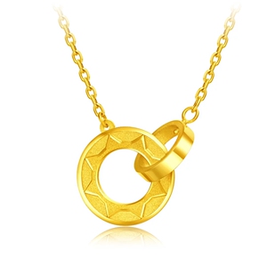 周大福ing 系列时尚太阳双环足金黄金项链7.25g 40