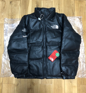 supreme tnf 17fw 黑皮 羽绒服 皮质