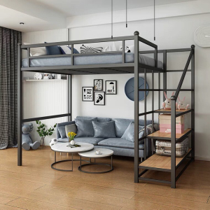 铁艺高架床多功能阁楼床梯柜床双层小户型现代单身公寓上床下沙发