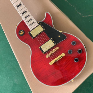 custom lp款电吉他 大红色琴身虎纹贴面 枫木黑方品指