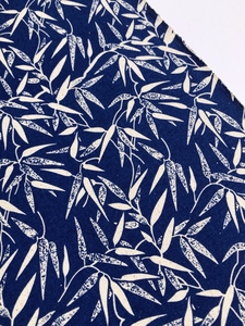 印花布,中国传统图案蓝底叶子花,纯棉粗布,手工印染,长2