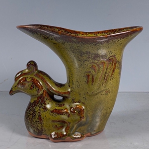 古董古玩旧货老货宋越窑茶叶末釉凤型贵妃酒杯全品收藏老瓷老物件